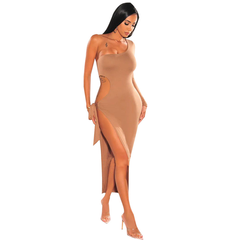 Damer elegant Cut-Out maxikjole med asymmetrisk kant og høj slids Stilla