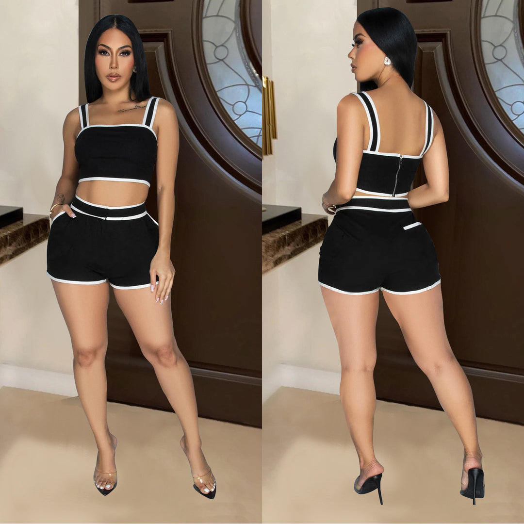 Dame Sporty Crop-Top og Shorts Sæt med elastisk Talje og kontrasterende Accenter Stilla