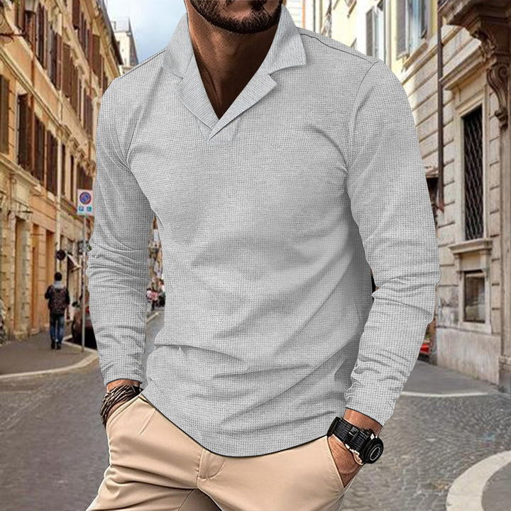 Herrer langærmet polo skjorte med struktureret design og moderne revers Stilla