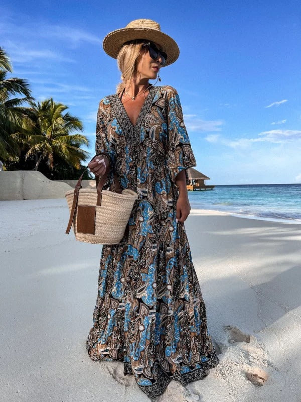 Dame Maxi-kjole med boho-inspireret mønster Stilla