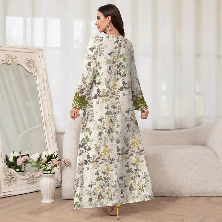 Dame lang Kaftan med floralt design og elegant broderi Stilla