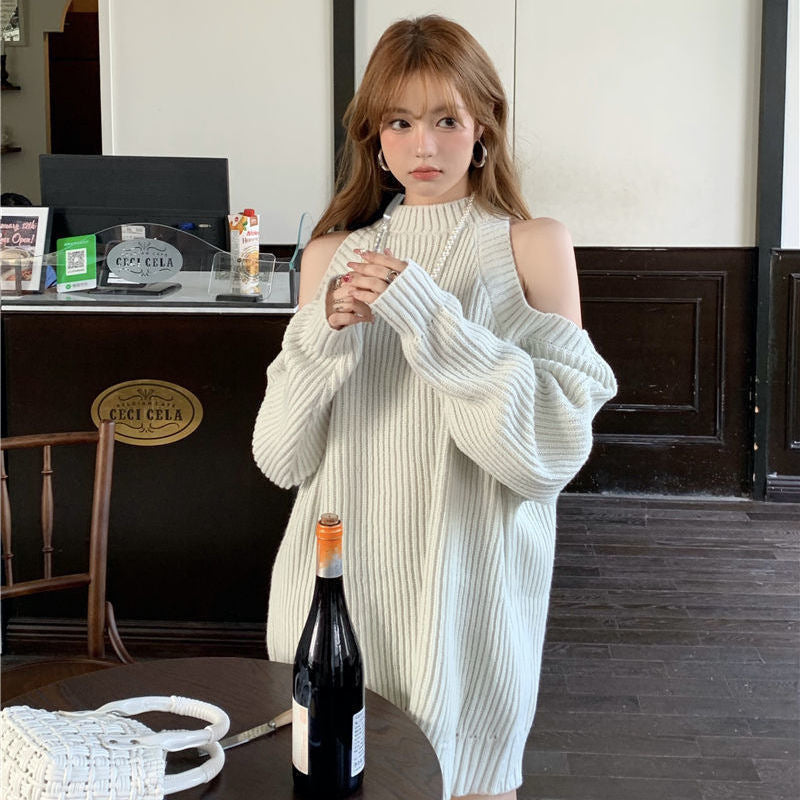 Kvinders strikket kjole med off-the-shoulder look og ribbet struktur Stilla