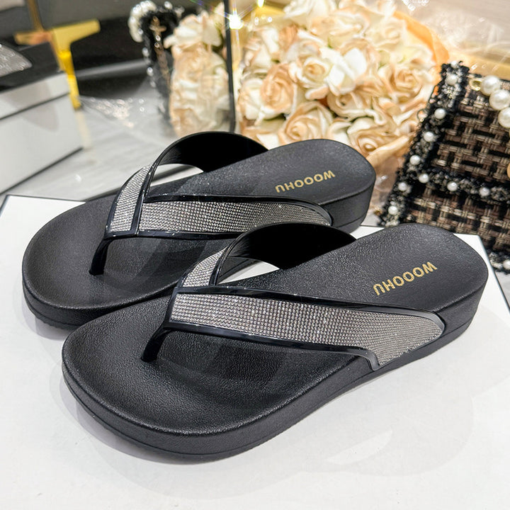 Dame Glamourøse Flip-Flops med strass-besatte remme og komfortabel sål Stilla