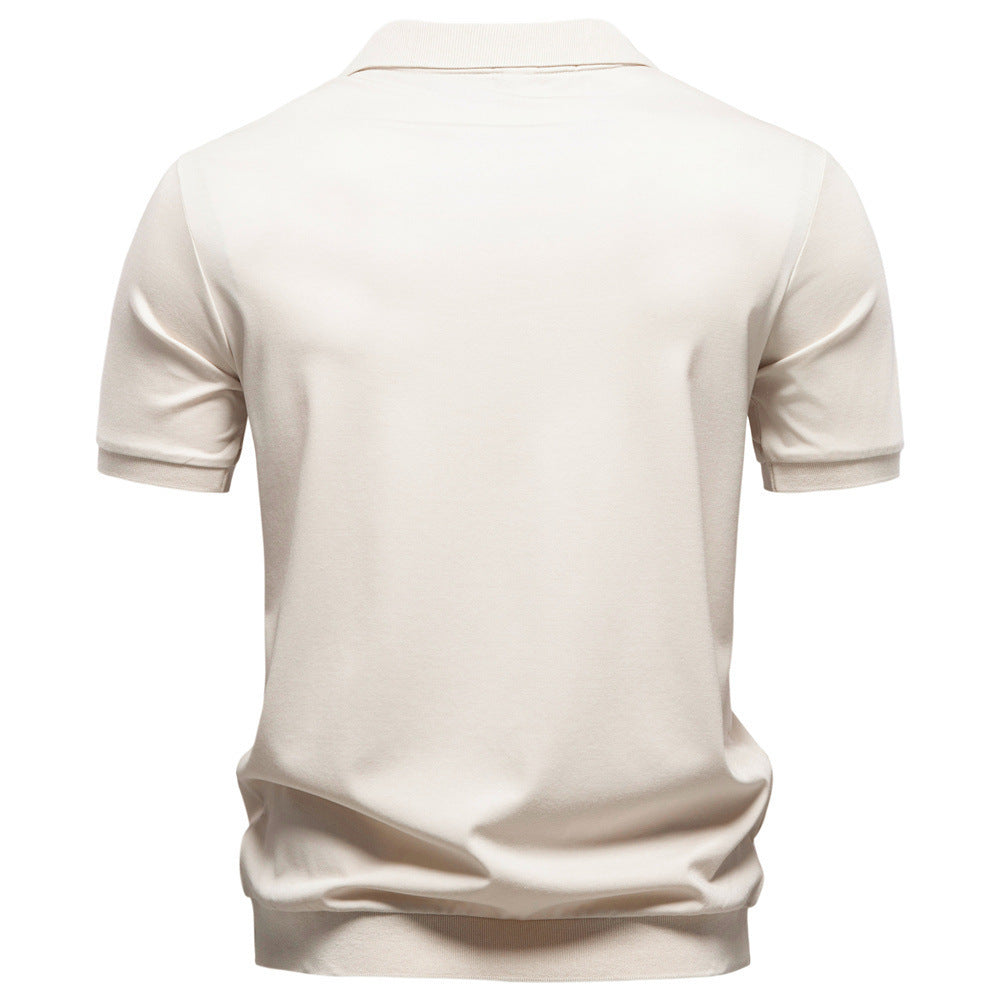 Herren nan finstrikket kortærmet poloshirt med åbent V-krave og elastisk kant Skovae