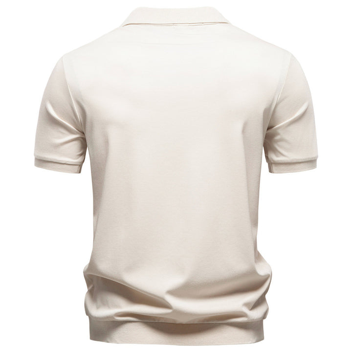 Herren nan finstrikket kortærmet poloshirt med åbent V-krave og elastisk kant Skovae