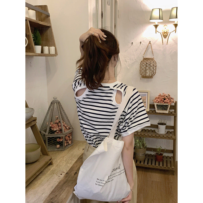 Femme stribet Cut-Out ryg T-shirt Stilla