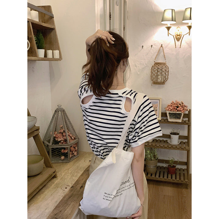 Femme stribet Cut-Out ryg T-shirt Stilla