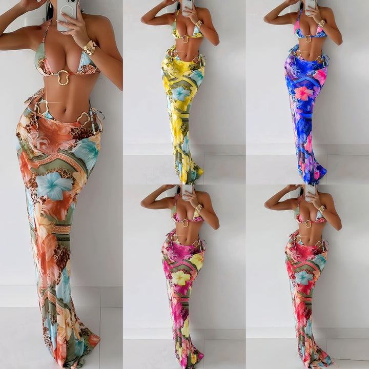 Dame Maxi-badedragt med floralt design og modecut-out Skovae