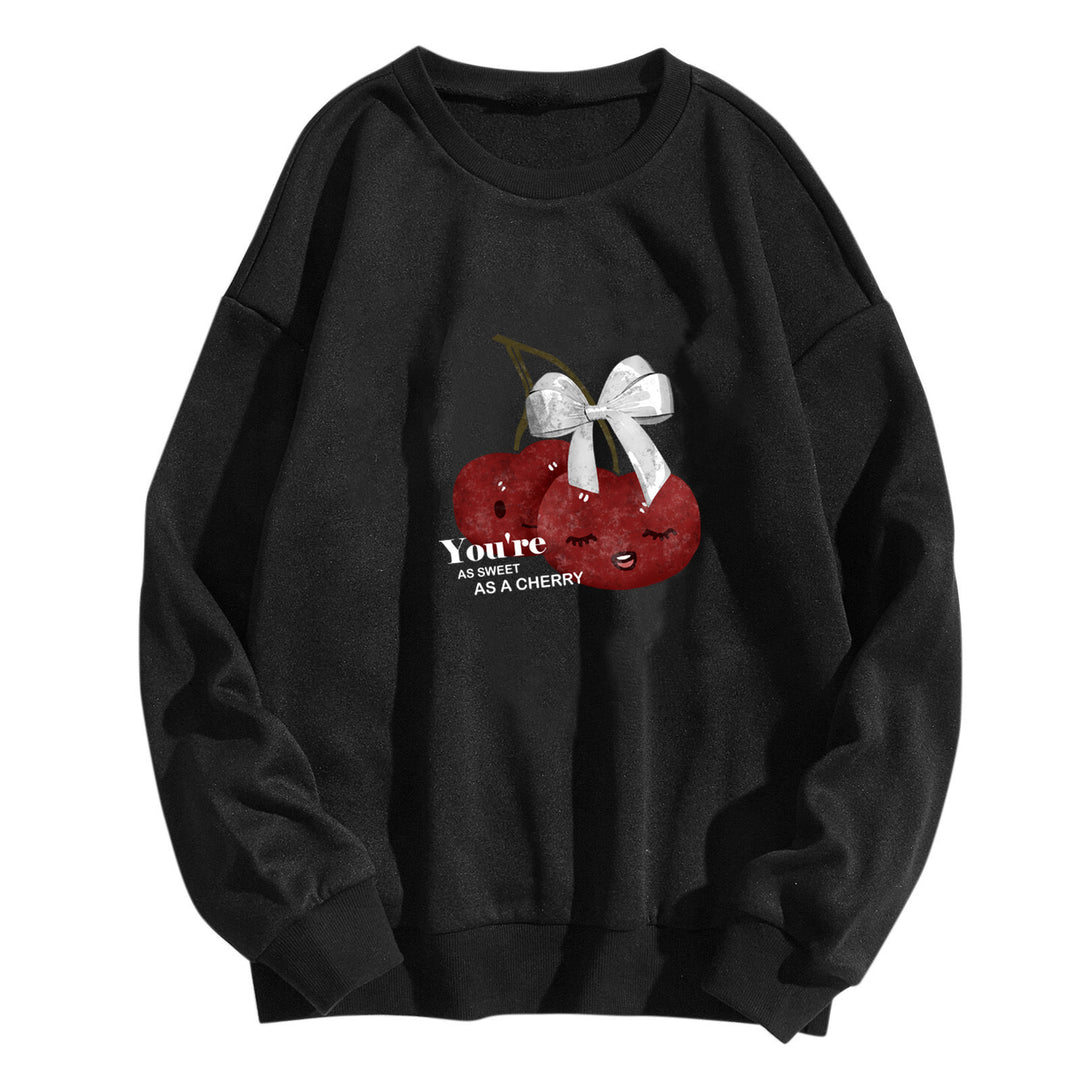 Kvindernes hyggelige sweatshirt med frugtig kirsebærmotiv Skovae