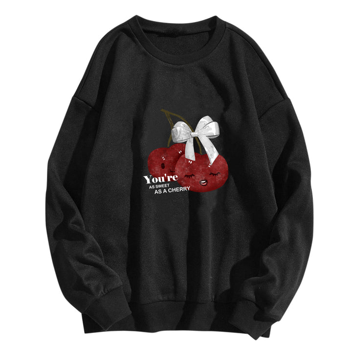 Kvindernes hyggelige sweatshirt med frugtig kirsebærmotiv Skovae