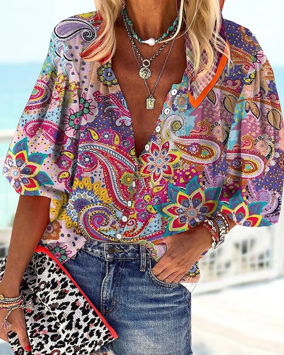 Skovae | Spidsbroderet Boho Langærmet Tunika Bluse