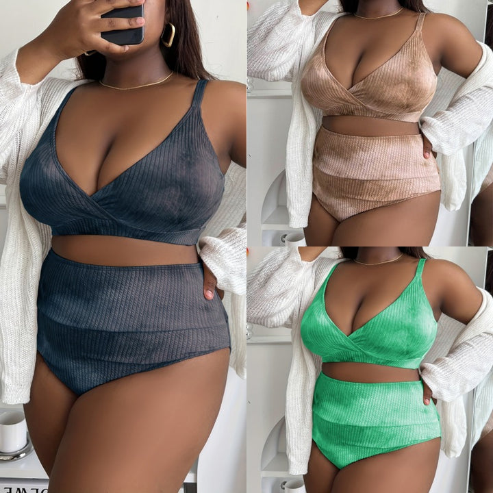 Dame højtaljet bikini-sæt med raffineret rib-design Skovae