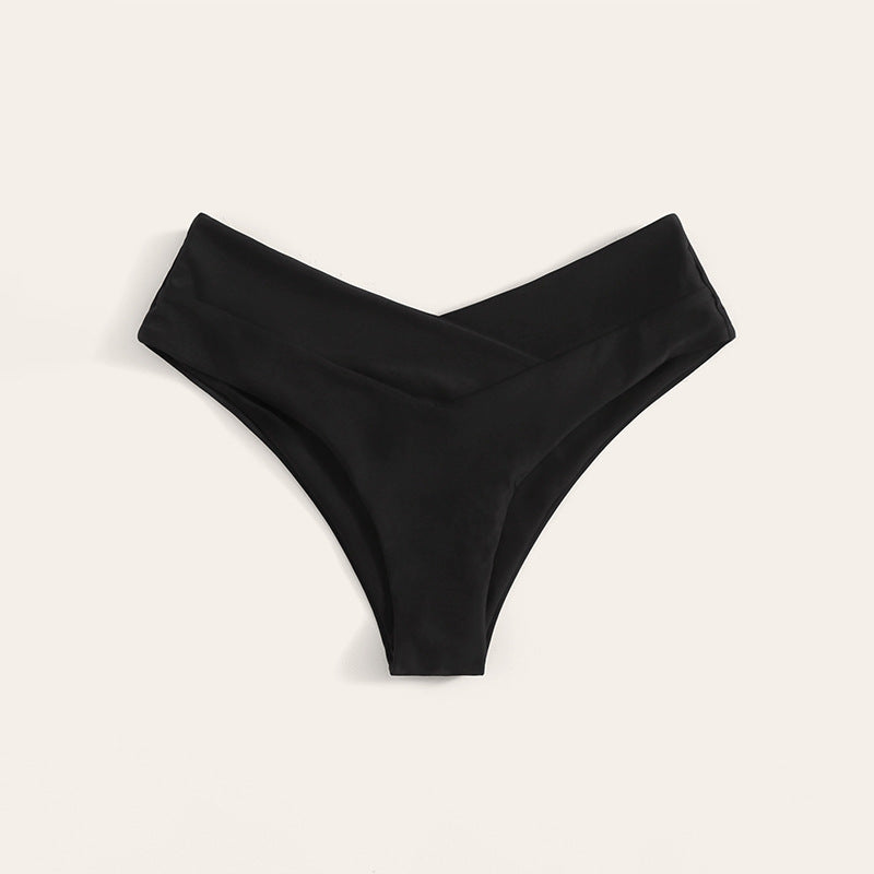 Dame bikini slip med høj talje og elegant V-udskæring Skovae