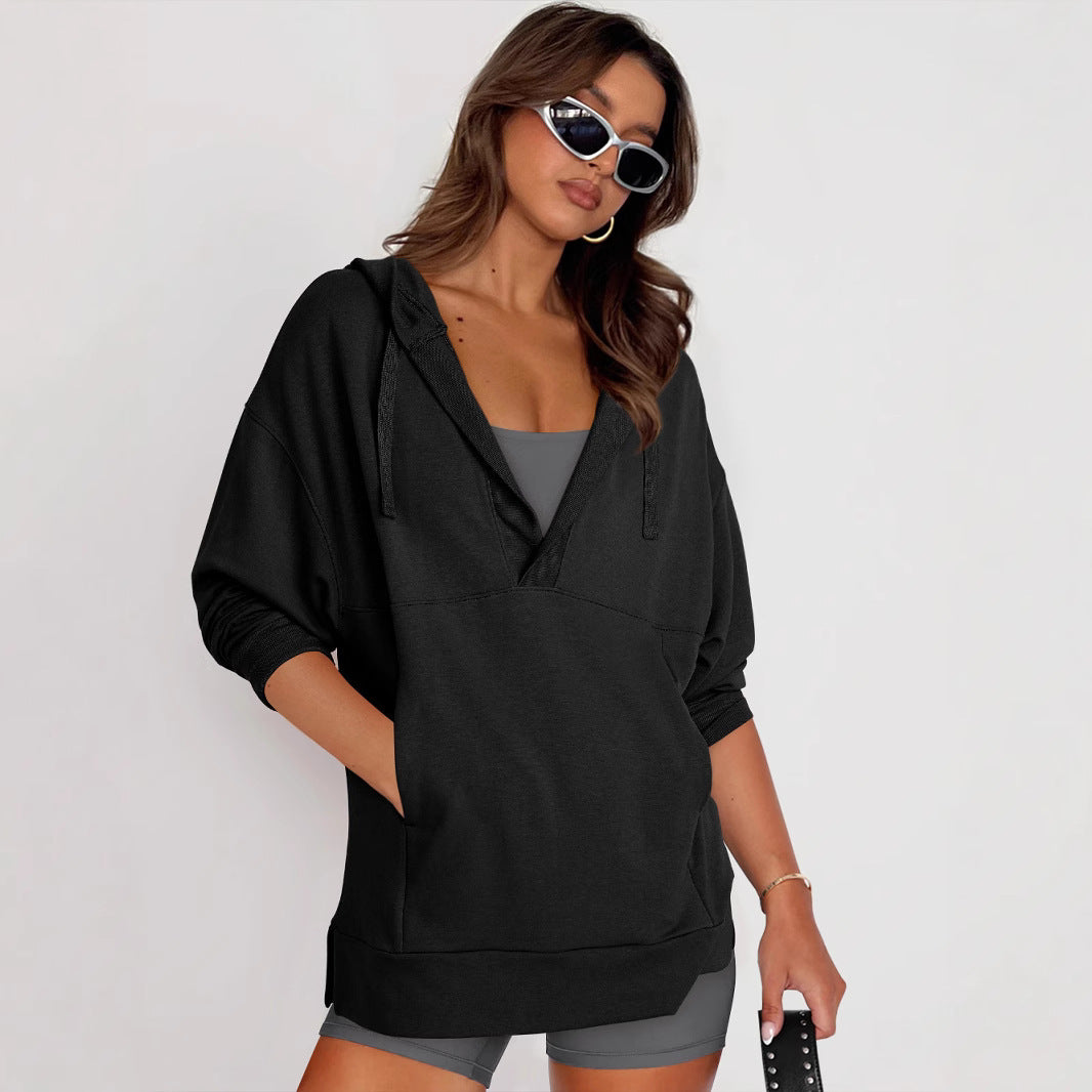 Dame Oversized Hoodie med afslappet stil og V-hals Stilla