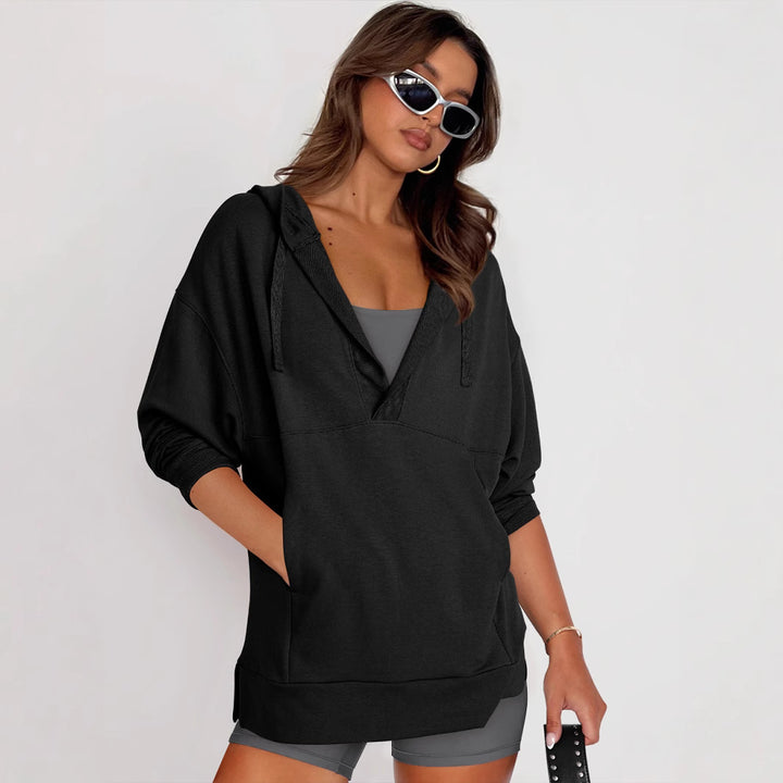 Dame Oversized Hoodie med afslappet stil og V-hals Stilla
