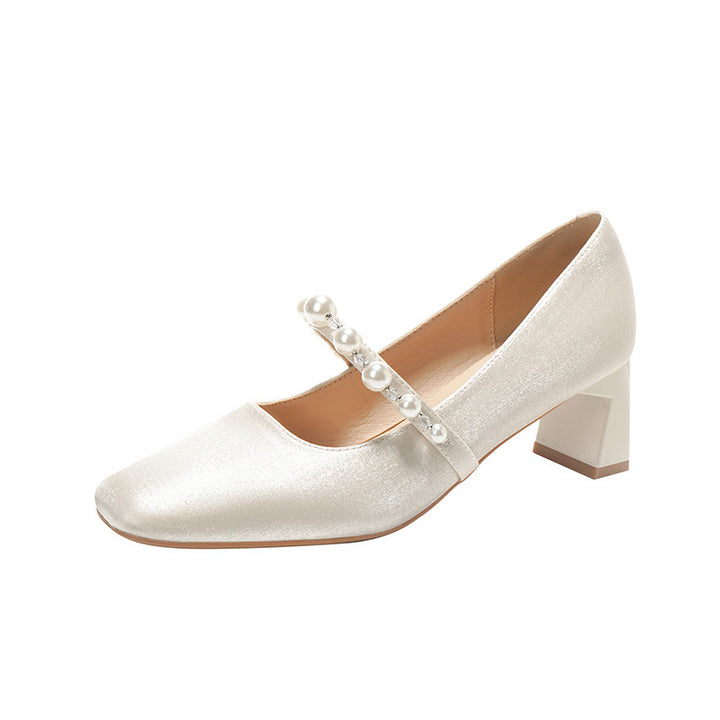 Femme Kvadrat-Absatz-Mary Jane-Pumps med Perleaccent Stilla