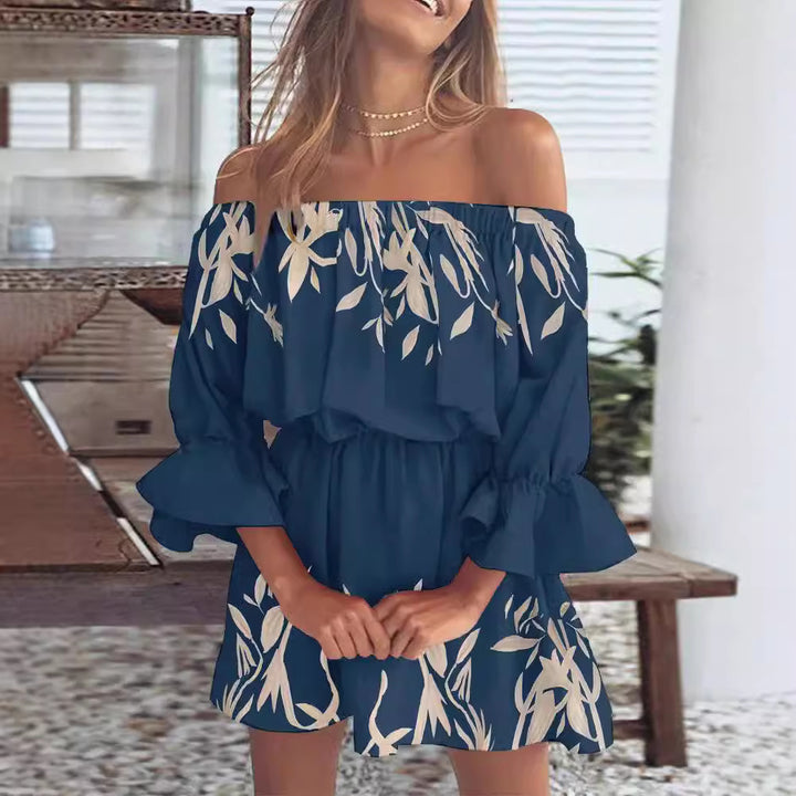 Dame luftig Off-Shoulder Kjole med Rüschendetails og blomster mønster Stilla