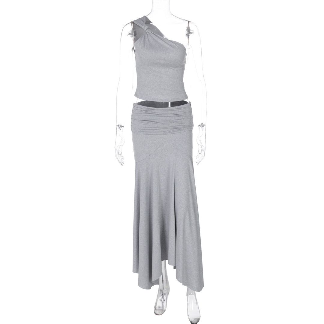 Dame Elegant One-Shoulder Kjole med flydende kant og rynkning Skovae