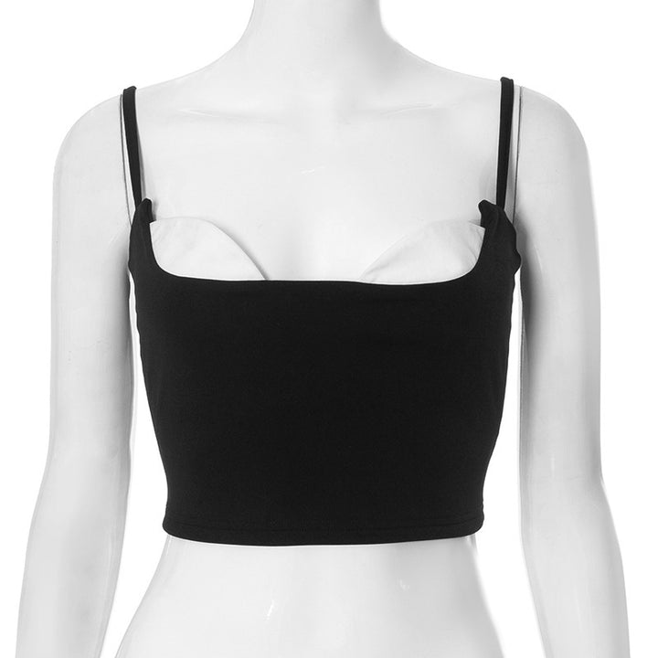 Dame Crop-Top med justerbare spaghetti stropper og innovativ udskæring Skovae