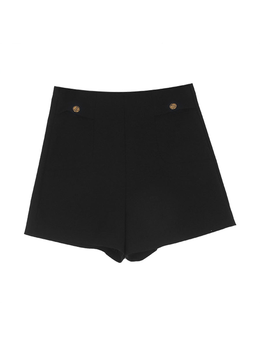 Dame elegante shorts med høj talje og dekorative knapper Stilla