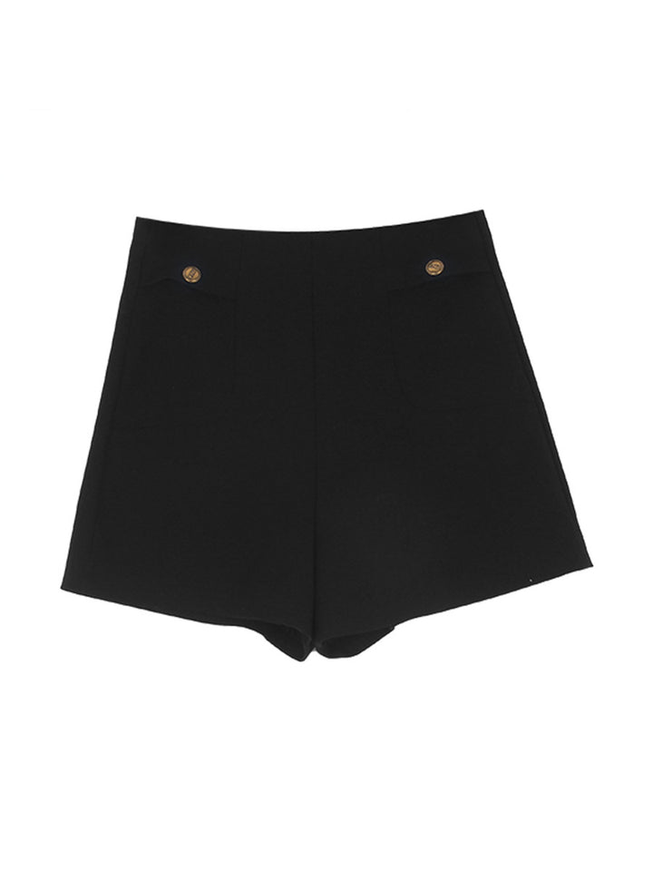Dame elegante shorts med høj talje og dekorative knapper Stilla