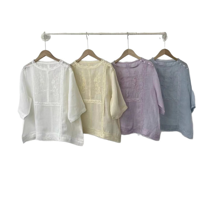 Kvinde Broderet Gennemsigtig Bluse Stilla