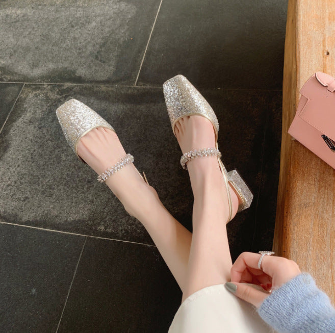 Dame Sling-Pumps med glitrende krystalpynt og elegant design Stilla