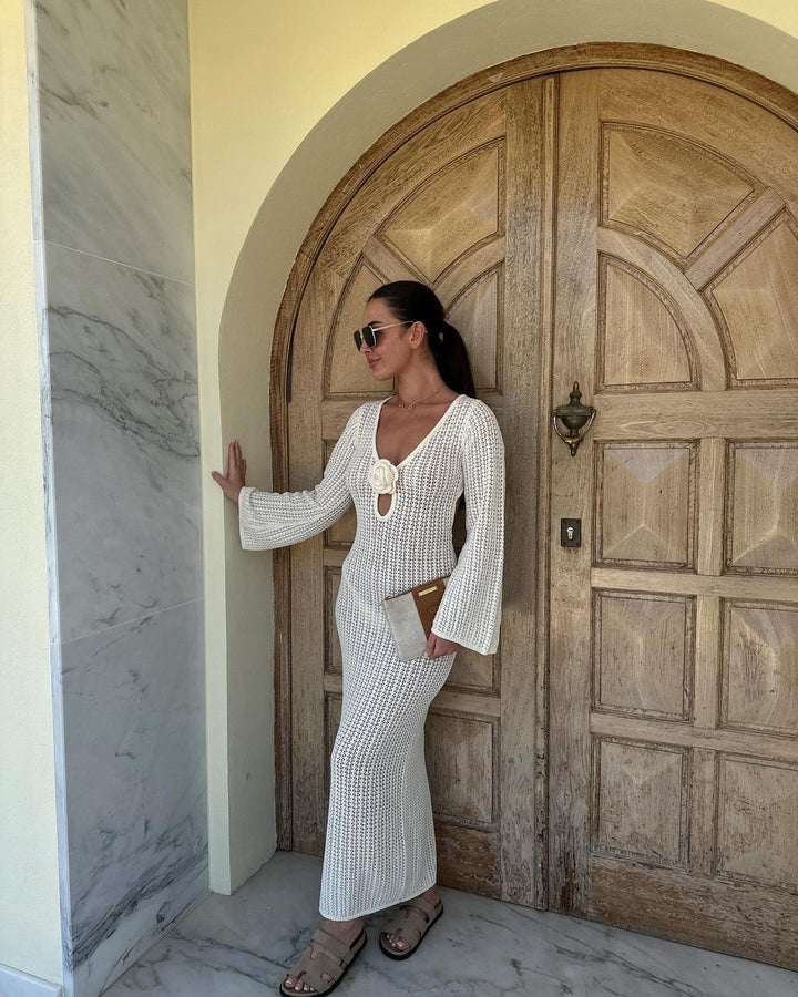 Dame Elegant Strik Maxi Kjole Stilla