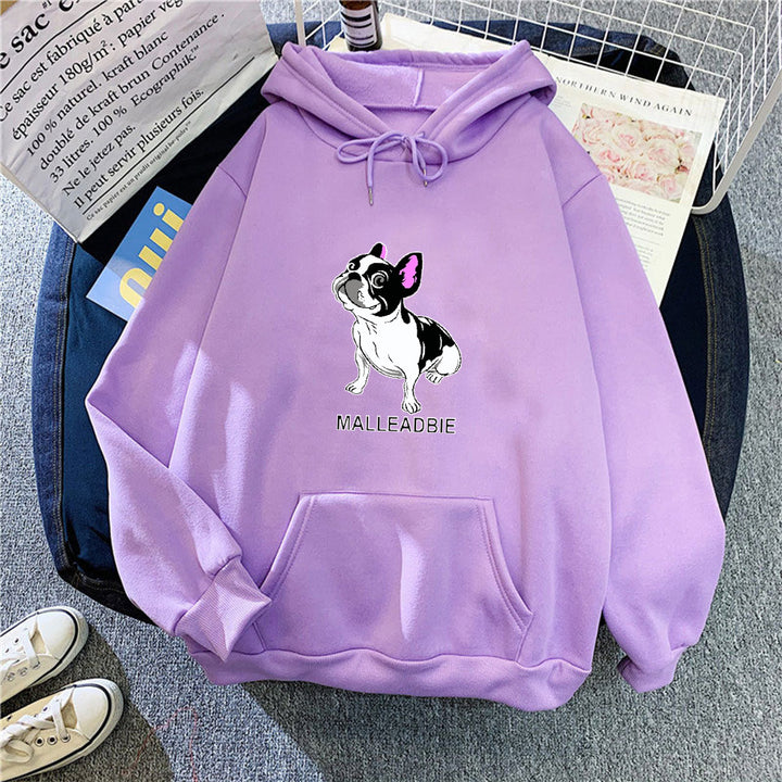 Kvinders hoodie med kreativt fransk bulldogdesign Skovae