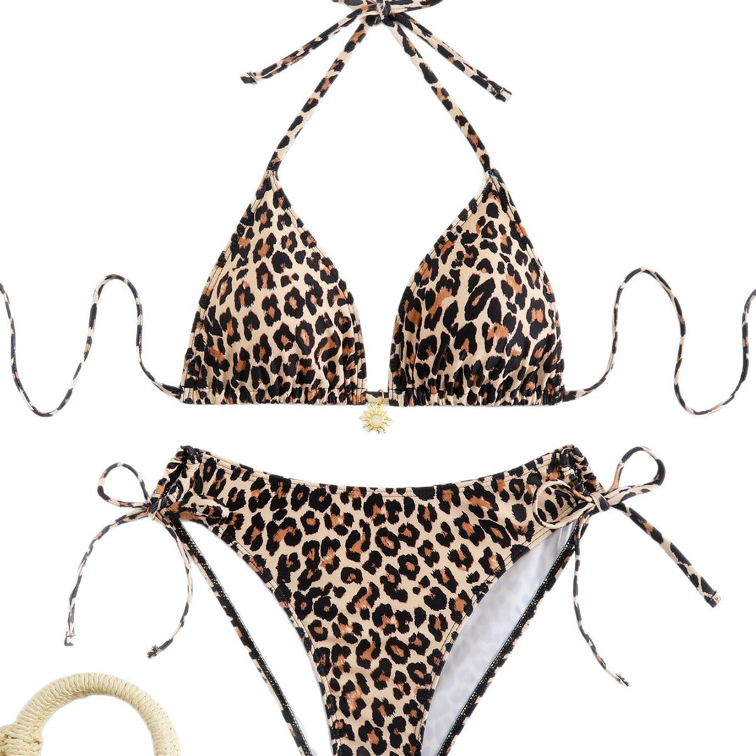 Dame triangel-bikini med legende bindebånd og moderigtigt leopardmønster Skovae