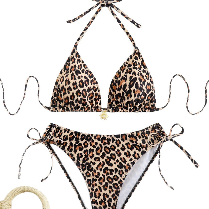 Dame triangel-bikini med legende bindebånd og moderigtigt leopardmønster Skovae