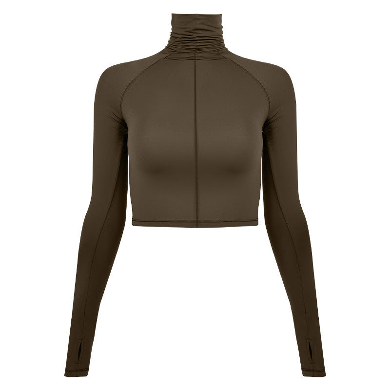 Damer cropped langærmet top med høj krave og rynkning Stilla