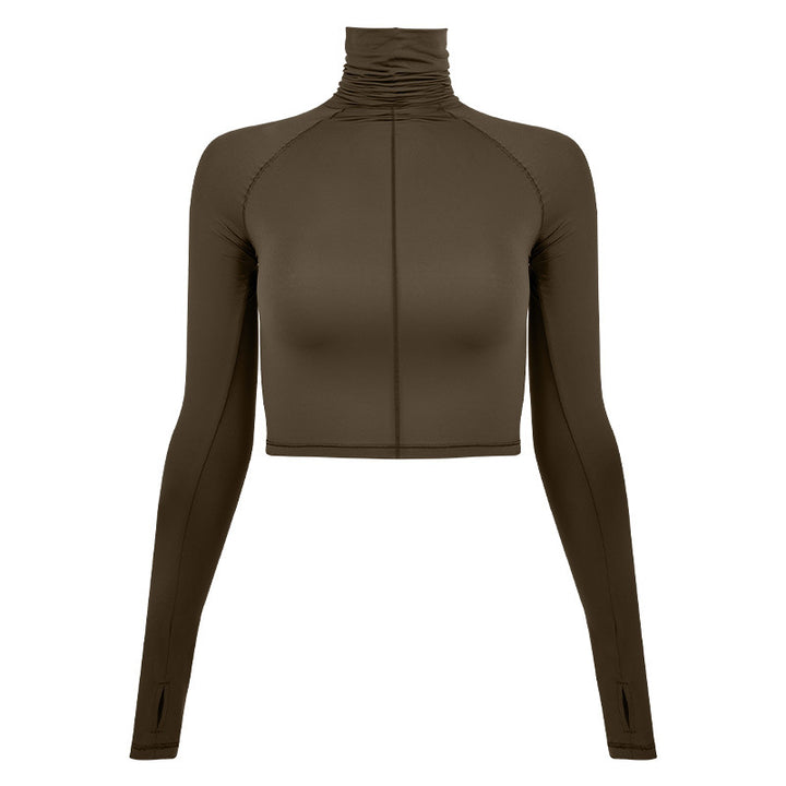 Damer cropped langærmet top med høj krave og rynkning Stilla