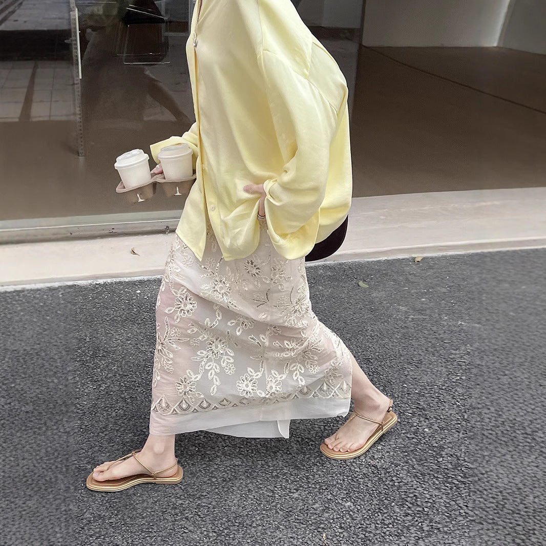 Dame elegant, broderet Midi-nederdel med fine detaljer Stilla