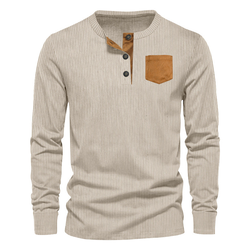 Herrer Langærmet Henley Skjorte med struktureret Design og praktisk Brystlomme Stilla