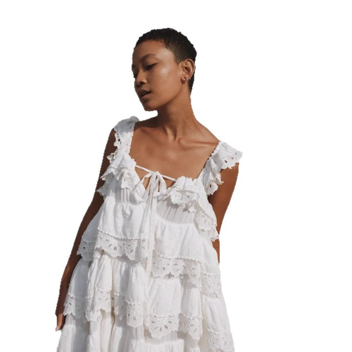 Dame Langærmet Maxi-Kjole med spidsbesatte Ruffles-detaljer Stilla