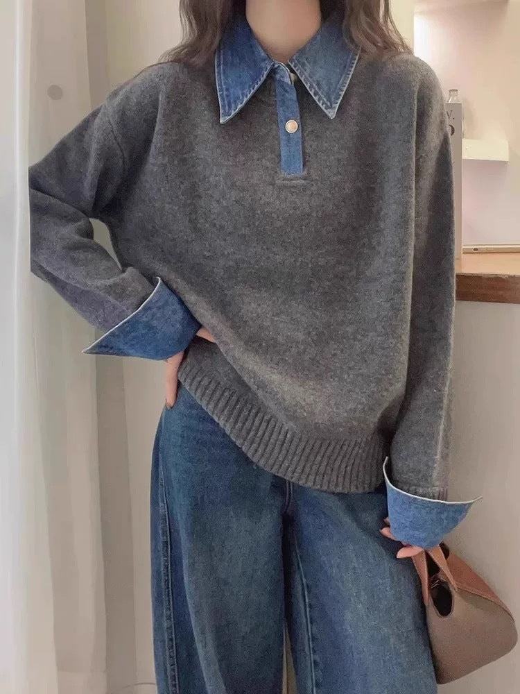 Kvinders sweater med fashionabel skjortekrave og blødt materiale Stilla