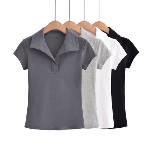 Dame Polo-T-Shirt med kropsnær pasform og farvematchende krave Stilla