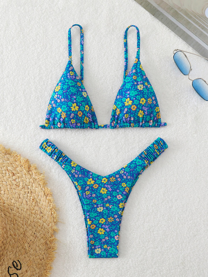 Dame triangel-bikini med blomsterdesign Skovae