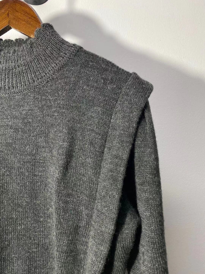 Dame strikpullover med kreativt skjortekrave og brystdetaljer Stilla