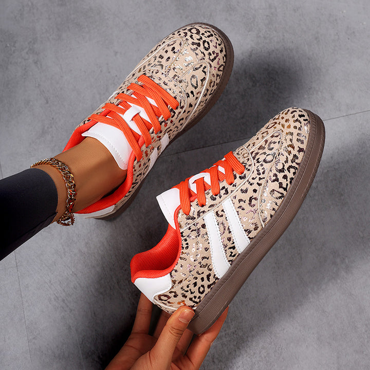 Dame nan leopardmønster wildlærgslook sneakers med ergonomisk polstret sål og skridsikre gummisåler skovae
