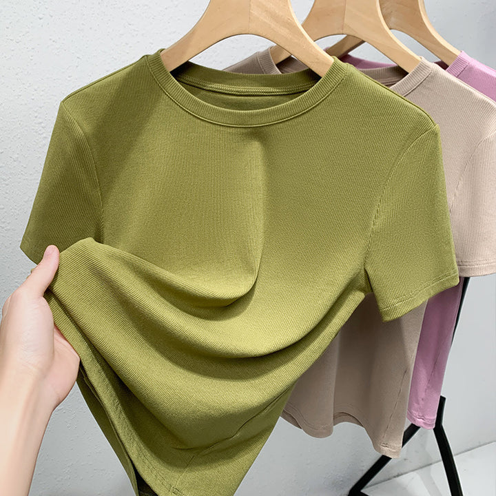 Dame Basic T-Shirt lavet af kvalitets ribmateriale med figursyget snit Stilla