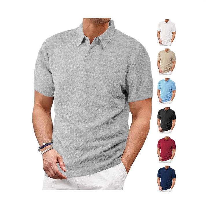 Herrer nan kortærmet polo shirt med præget zigzag struktur og klassisk skjortekrave Skovae