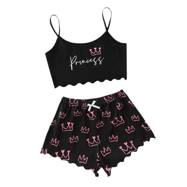 Dame loungewear-sæt med krone-motiv Stilla