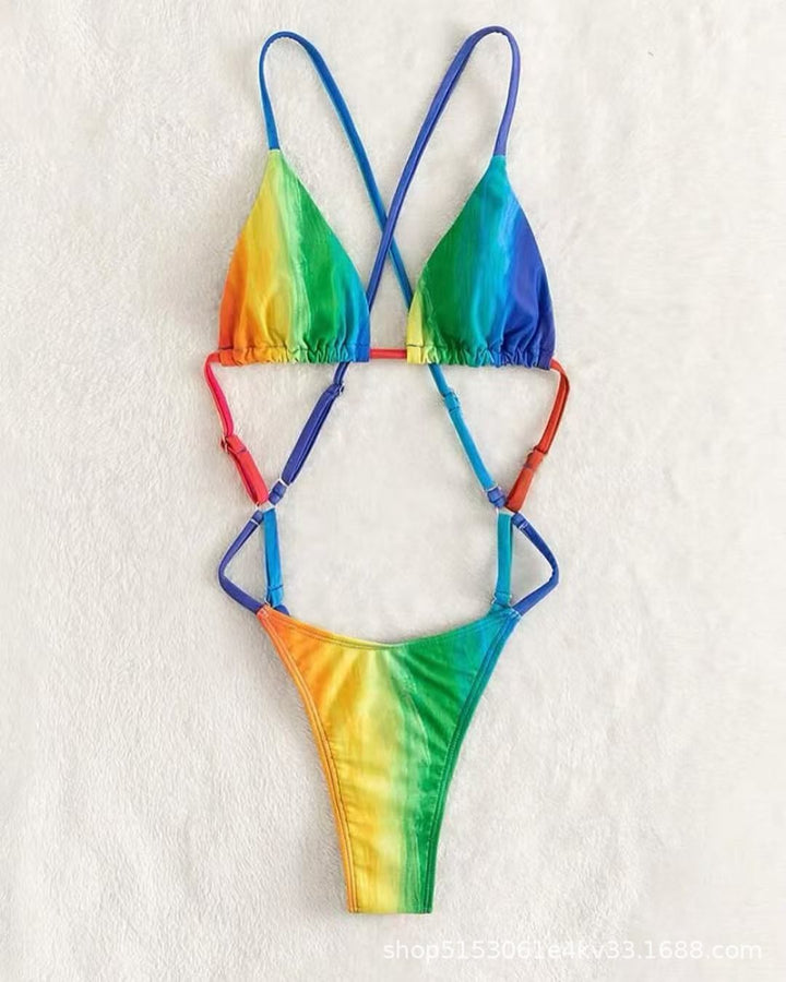 Dame Triangel-Bikini-Sæt med justerbare stropper og farverig farvegradient Stilla
