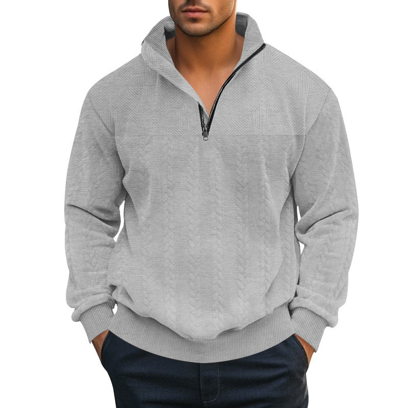 Herrernes grovstrikkede pullover med halvdelen lynlås og struktureret design Stilla