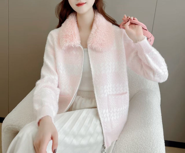 Kvinders designer cardigan med luksuriøs faux fur krave Stilla