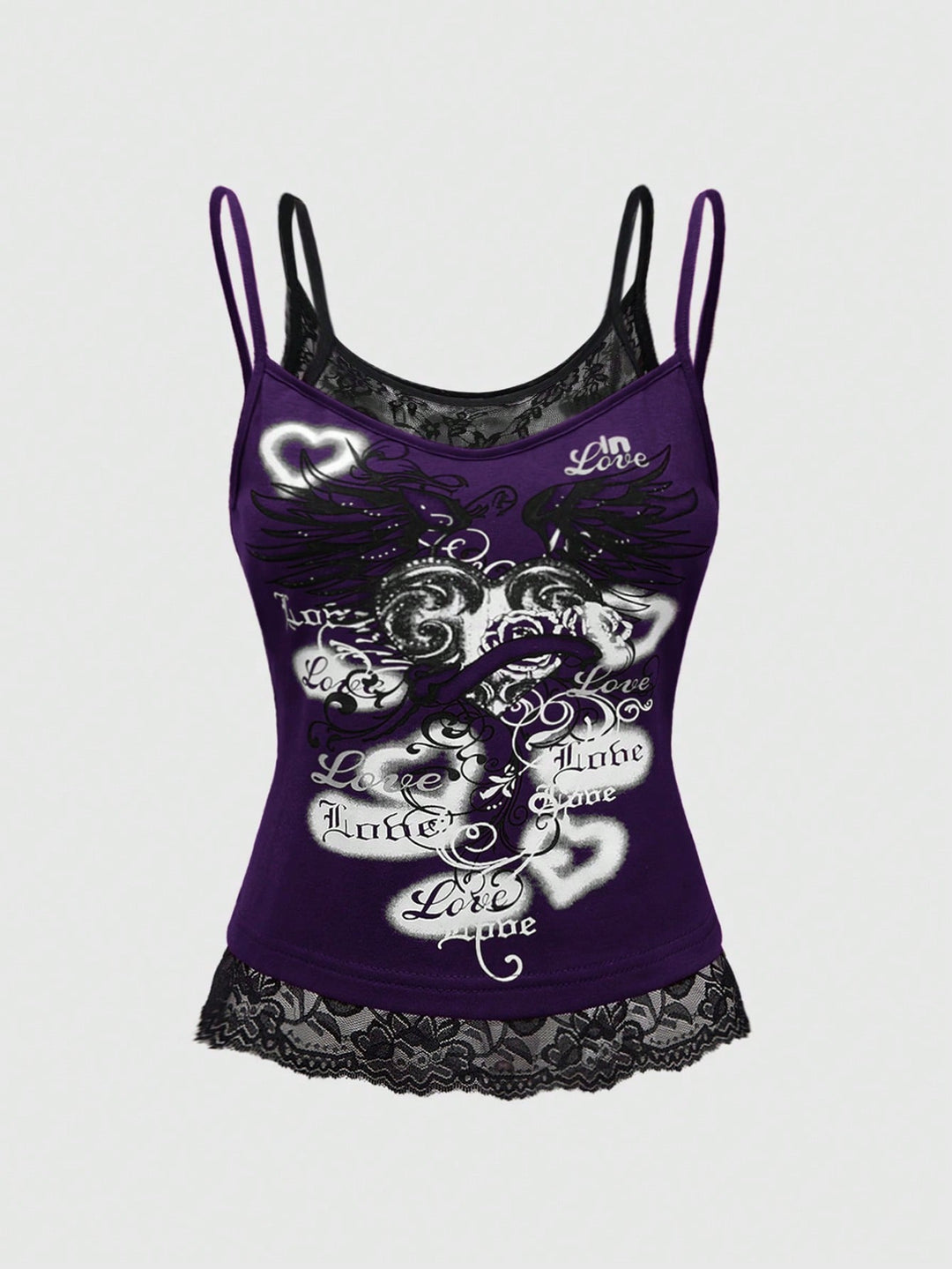 Dame Spids Cami Top med Grafisk Print Skovae