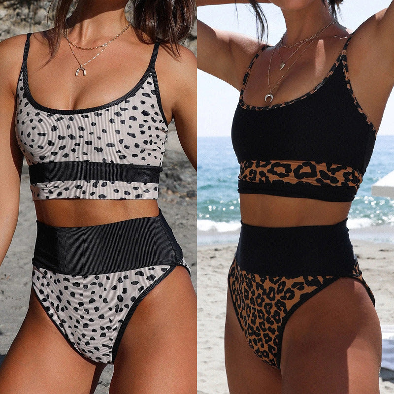 Dame Højskåret Bikini-sæt med trendy prikket design Skovae