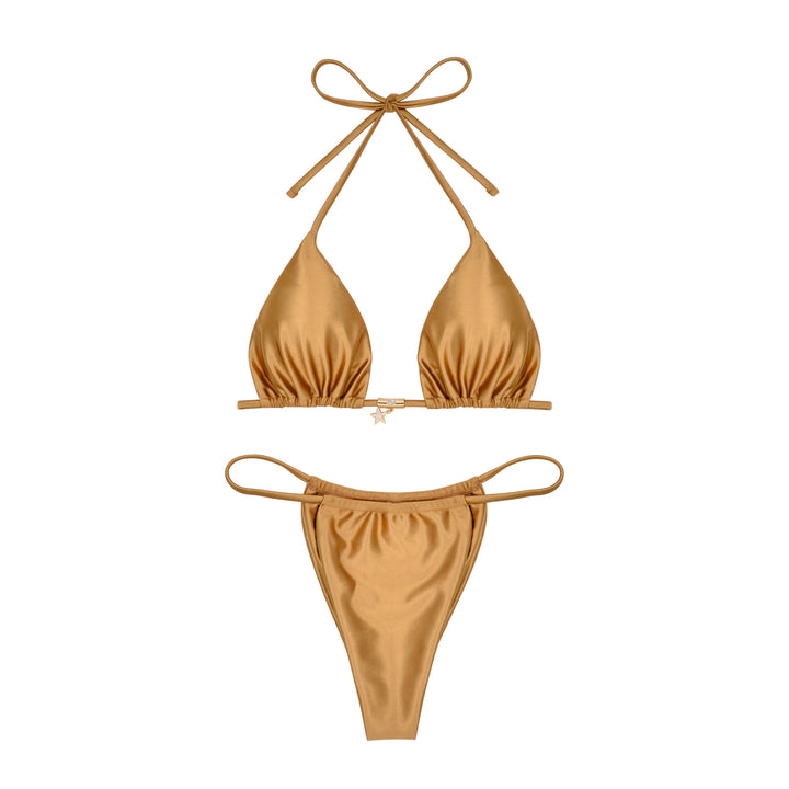 Dame Triangel-Bikini-sæt med blank satin-udseende og justerbare stropper Stilla